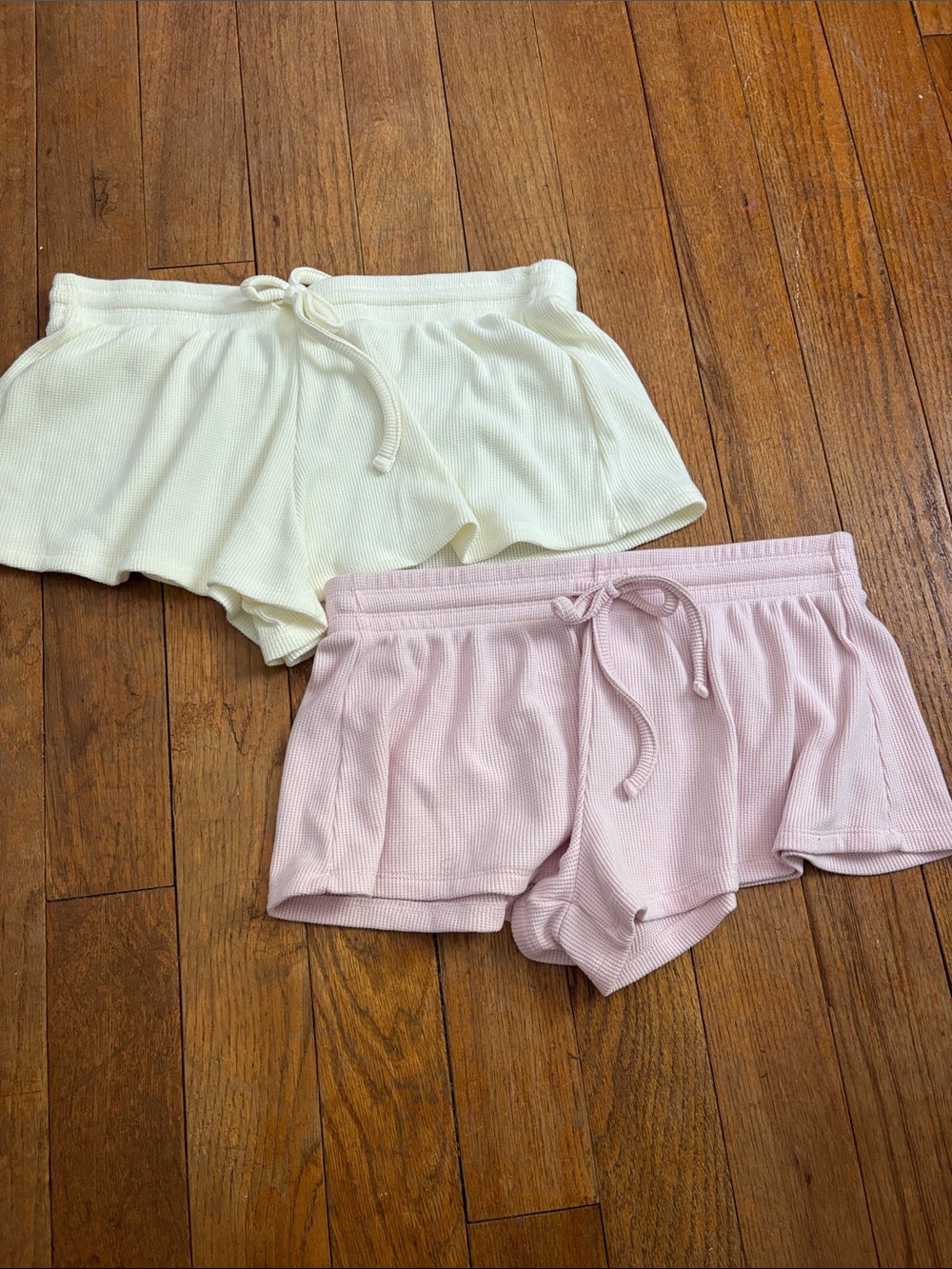 Ribbed Lounge Shorts Set - Cream & Light Pink